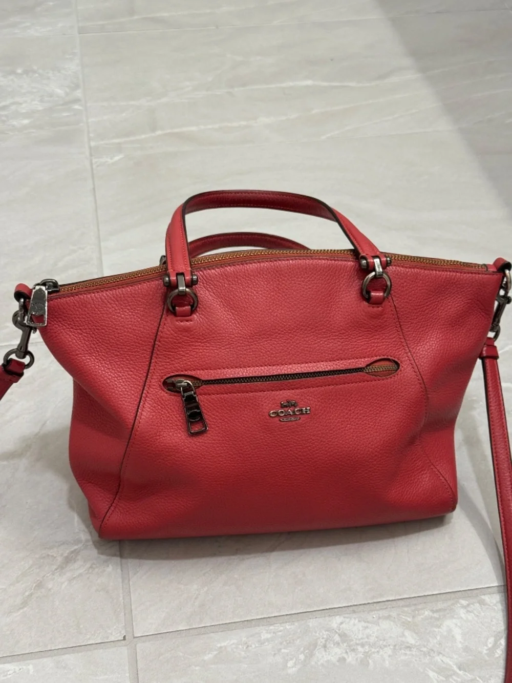 Coach Orange Red Pebbled Leather Prairie Satchel Crossbody Bag with Dust Bag - Picture 2 of 14